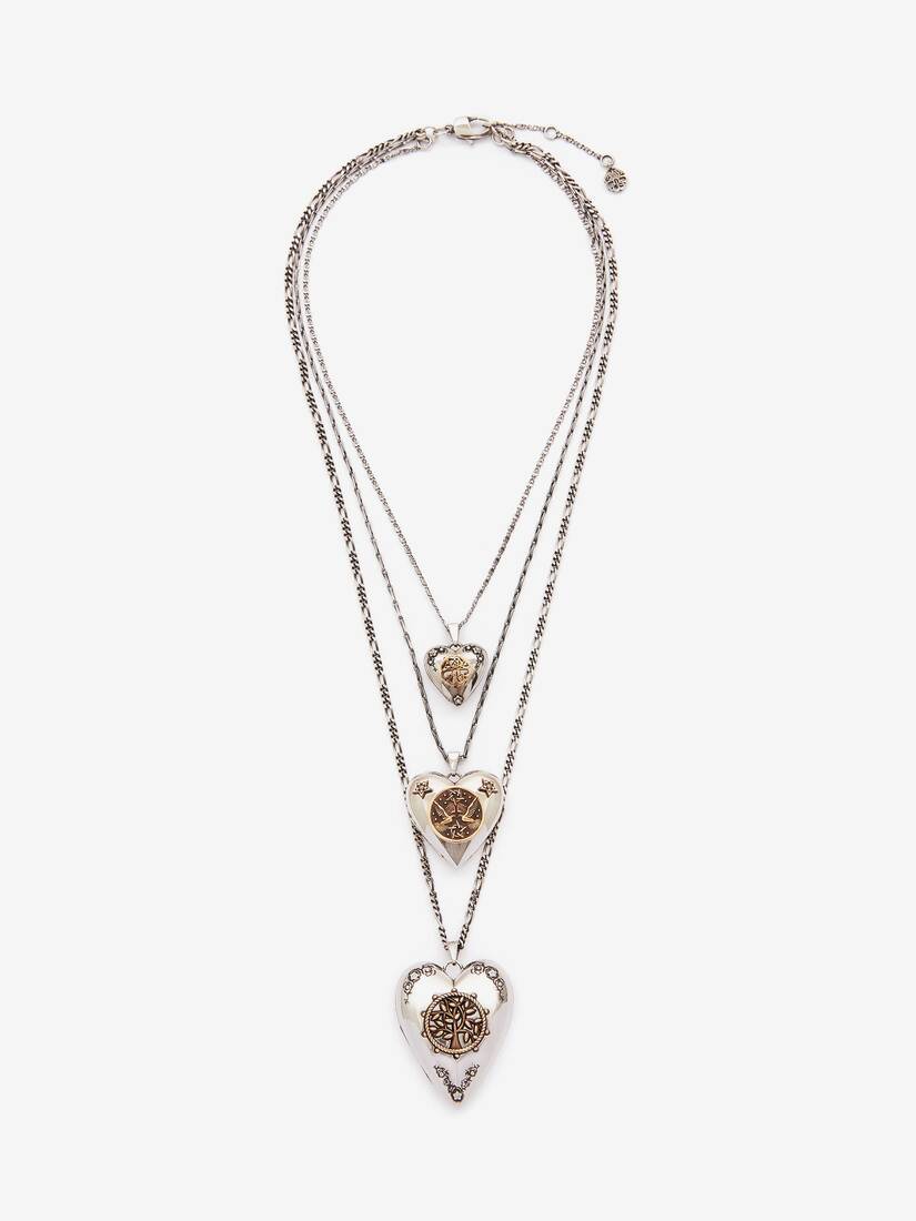 Collares Alexander McQueen Triple Layer Heart Mujer - Plateados - Mexico 047-ZUAXLK